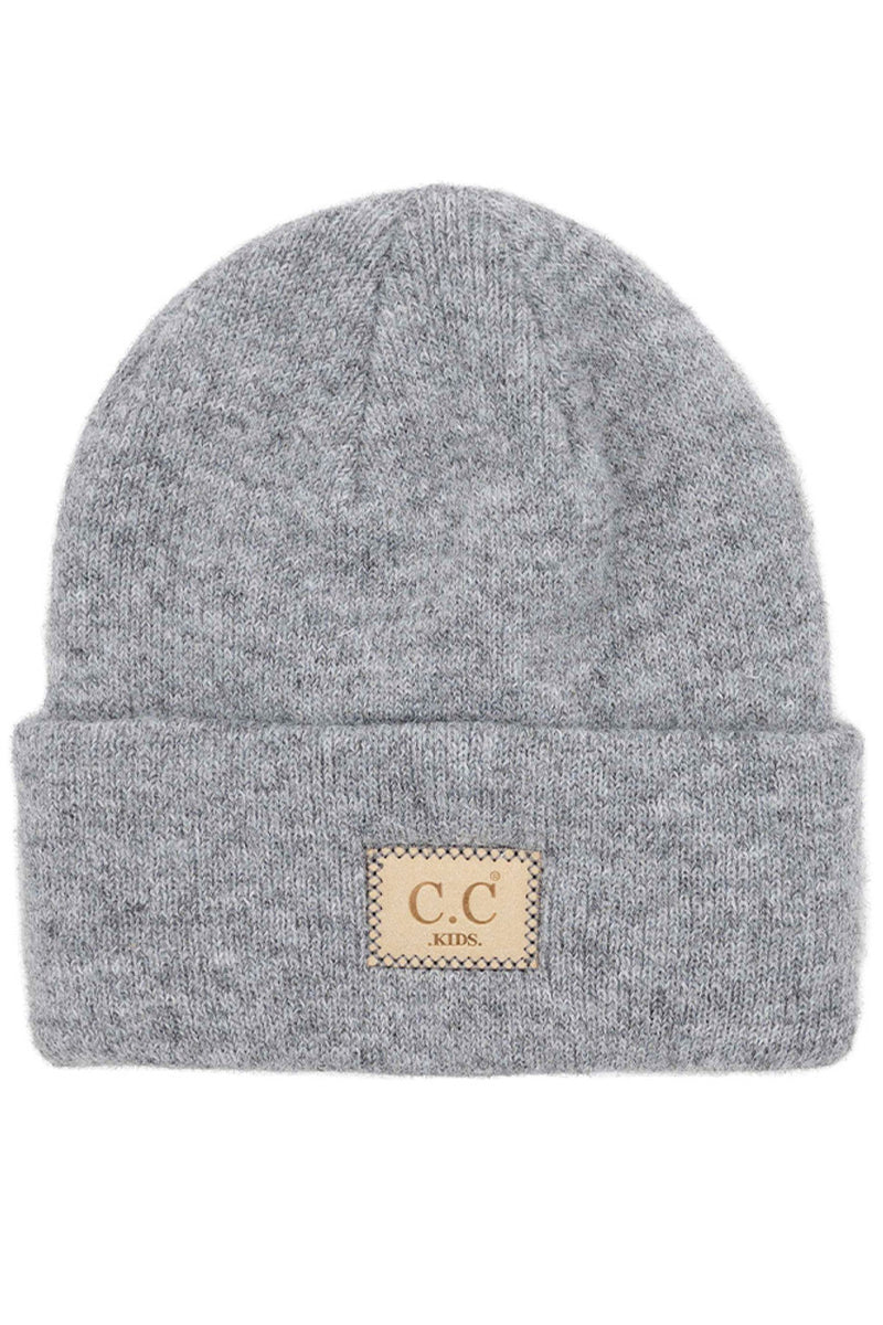 CC BEANIE: SUEDE PATCH KIDS BEANIE HAT