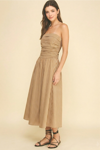 PINCH: STRIPED SMOCKED TUBE DRESS - TAUPE