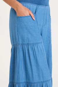 XCVI: DUGAN MOCK-DENIM SIDE TIERED WIDE LEG PANT - ETIOLATE WASH