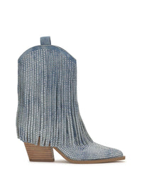 JESSICA SIMPSON: PAREDISA FRINGE BOOTIE - DENIM BLUE EMBELLISHMENT