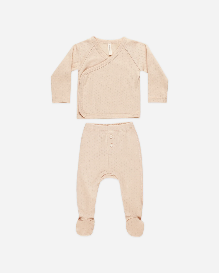 QUINCY MAE: WRAP TOP + FOOTED PANT SET || SHELL