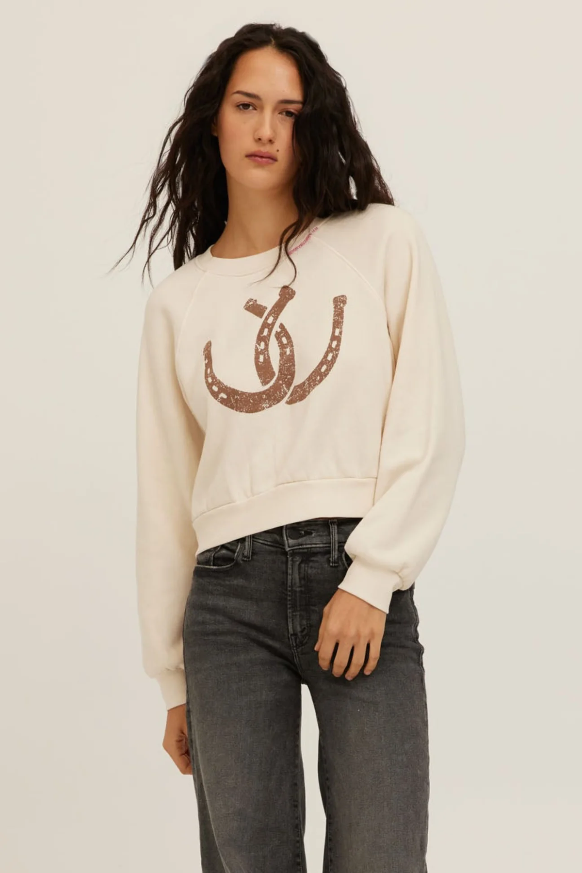 PROJECT SOCIAL T: DOUBLE HORSESHOES SHRUNKEN SWEATSHIRT - IVORY