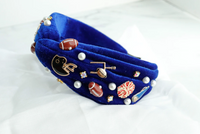 VELVET FOOTBALL CHARM KNOTTED HEADBAND - BLUE
