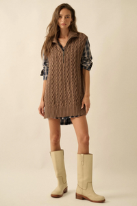 PROMESA: TWIST OF FATE CABLE KNIT OVERSIZE SWEATER VEST - CHOCOLATE