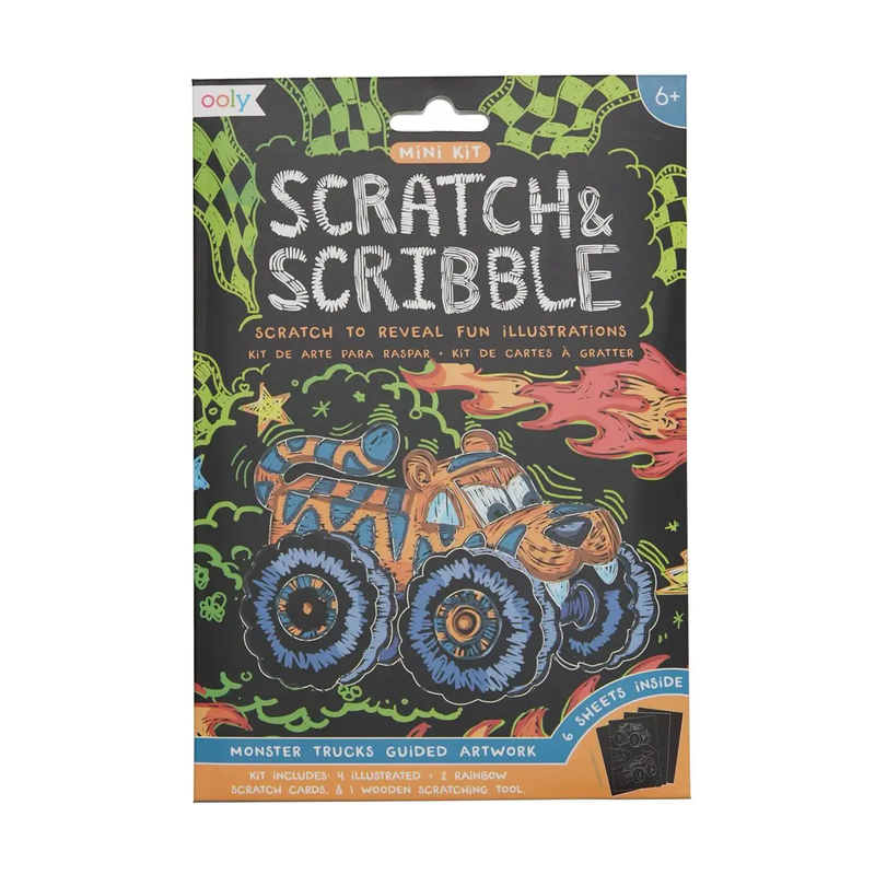 OOLY: MINI SCRATCH & SCRIBBLE ART KIT - MONSTER TRUCKS