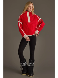 PANACHE: RED & BEIGE HALF ZIP SHERPA FLEECE SWEATSHIRT