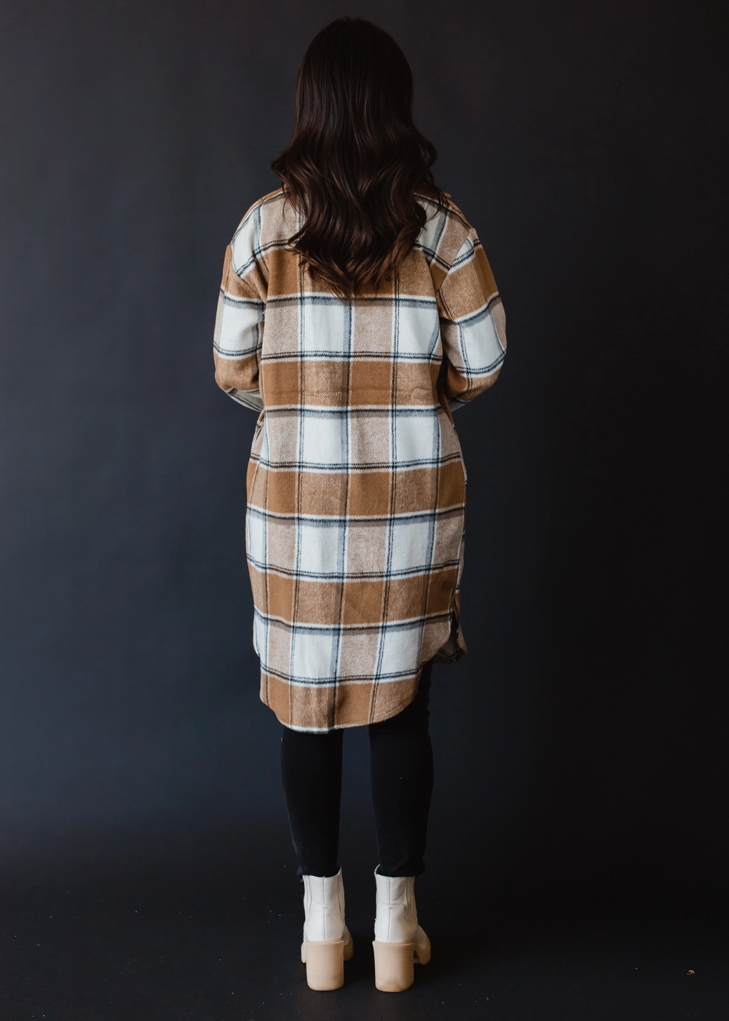 PANACHE APPAREL: TAN, CREAM, & GREY PLAID LONG FLANNEL