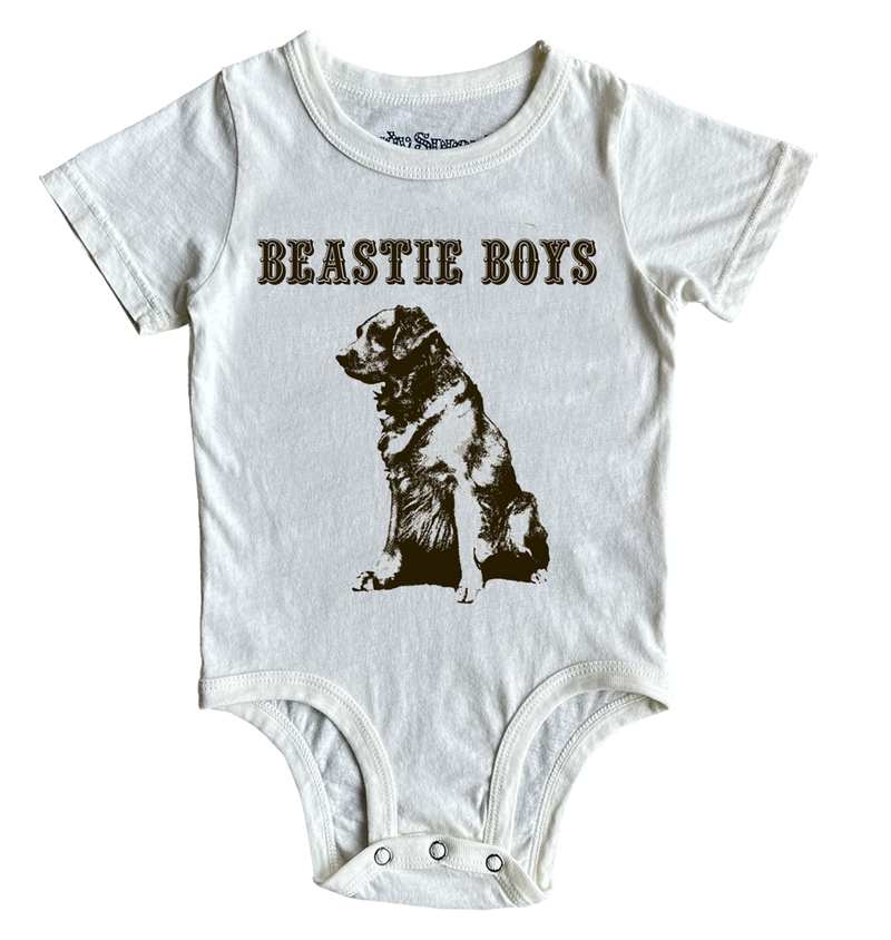 ROWDY SPROUT: BEASTIE BOYS ORGANIC SHORT SLEEVE ONESIE - VINTAGE WHITE