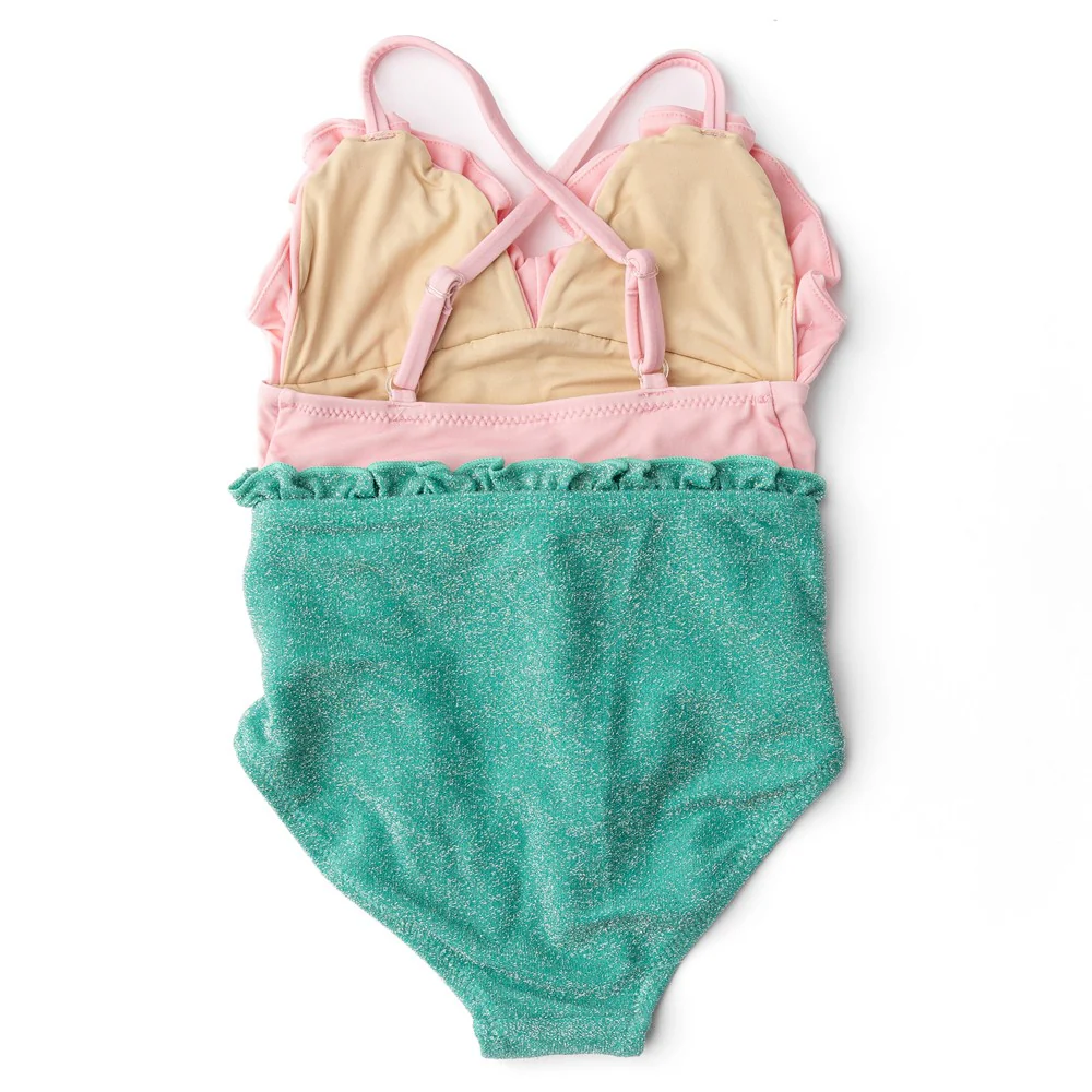 SHADE CRITTERS: PINK & GREEN SHIMMER MERMAID SHELL ONE PIECE SWIMSUIT