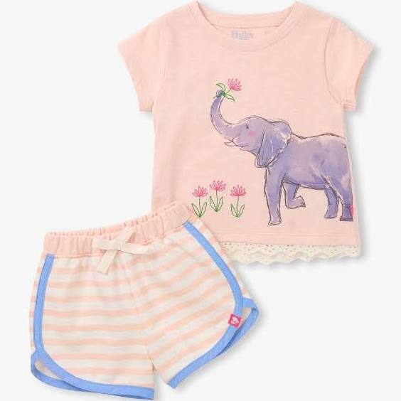 HATLEY: ELEPHANT EYELET TRIM TEE & SHORT SET - PEARL BLUSH