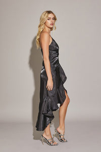 RUFFLE WRAP DRESS - BLACK