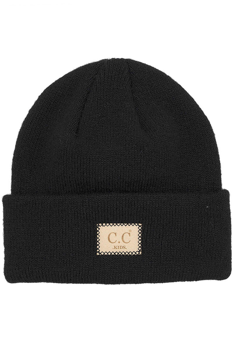 CC BEANIE: SUEDE PATCH KIDS BEANIE HAT