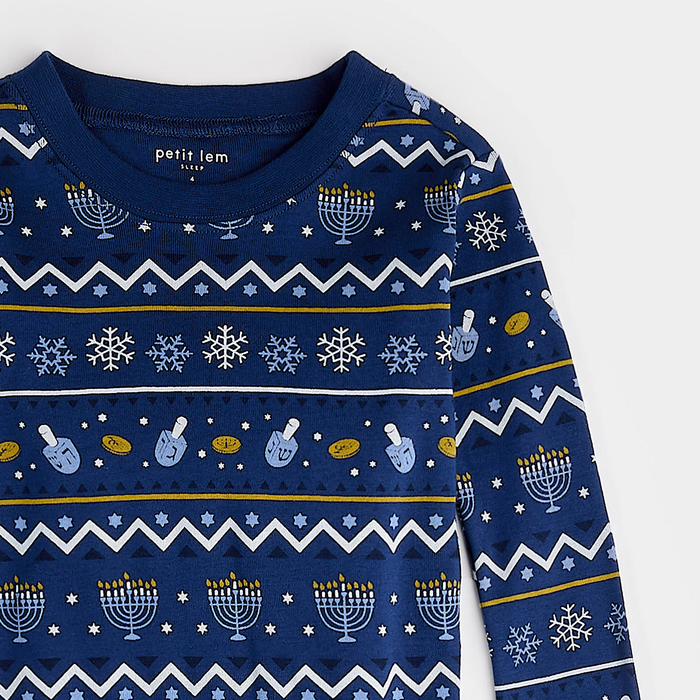 PETIT LEM: HANUKKAH FAIR ISLE PRINT PJ SET