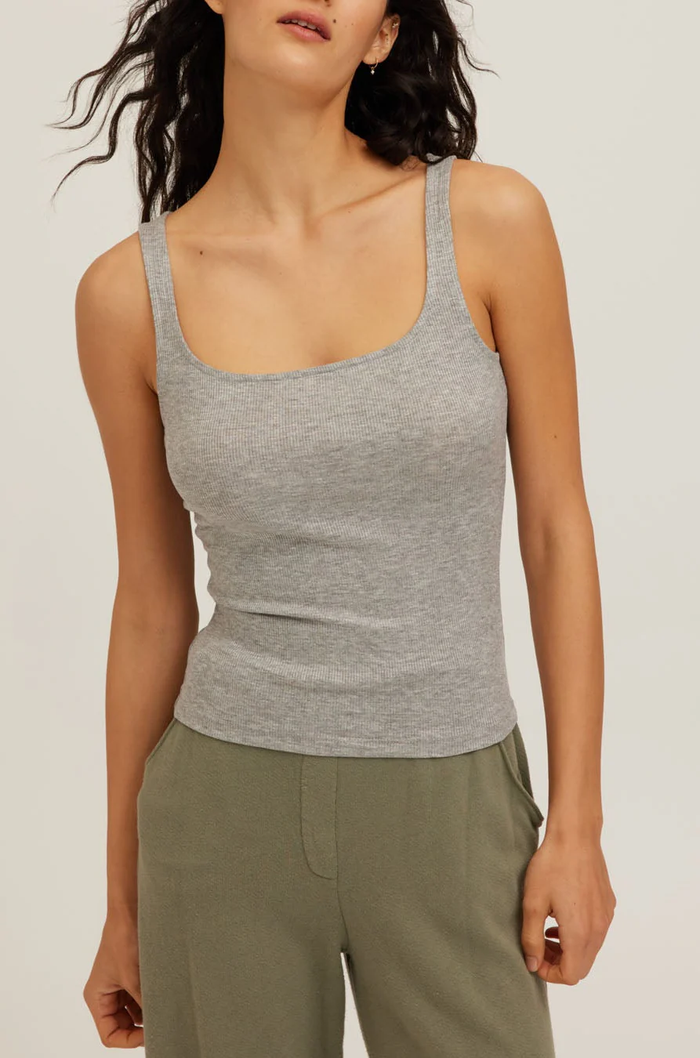 PROJECT SOCIAL T: OLSEN SCOOP NECK RIB TANK - HEATHER GREY