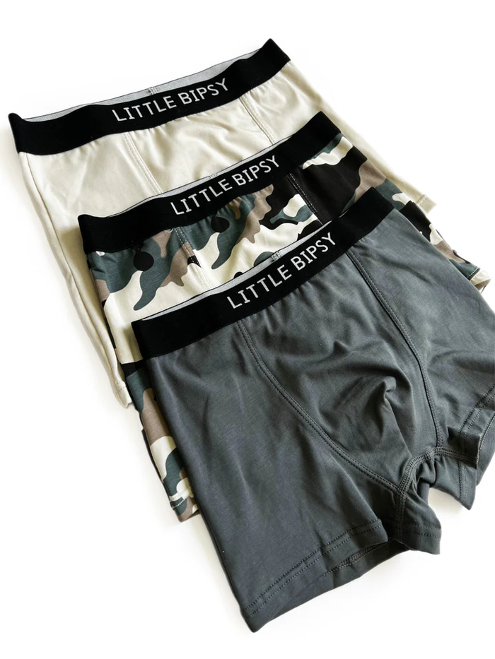 LITTLE BIPSY: BOXER BRIEF 3-PACK - PEWTER CAMO MIX