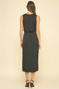 PINCH: SILKY SIDE SLIT MIDI DRESS - BLACK