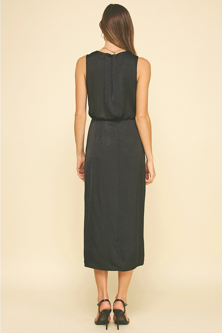 PINCH: SILKY SIDE SLIT MIDI DRESS - BLACK