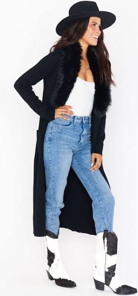 SHOW ME YOUR MUMU: LOMBARDI LONG CARDI BLACK KNIT WITH FAUX FUR