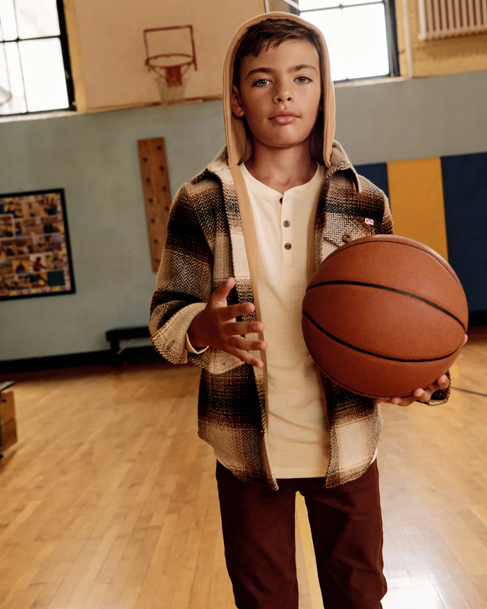 APPAMAN: GLEN FLANNEL HOODIE - LUMBER PLAID
