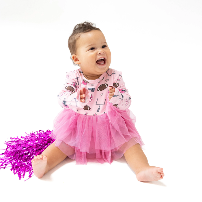 ANGEL DEAR: LONG SLEEVE TUTU BODYSUIT - GAME DAY PINK