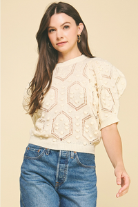 PINCH: PUFFED SLEEVE EMBROIDERED SWEATER - IVORY