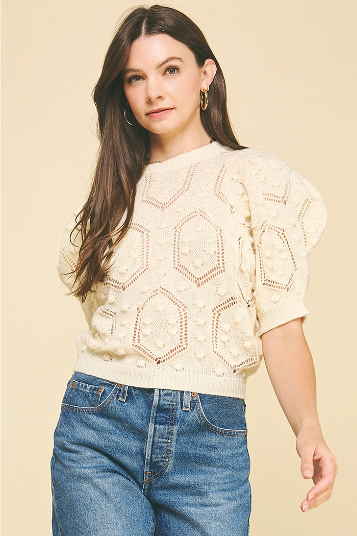 PINCH: PUFFED SLEEVE EMBROIDERED SWEATER - IVORY