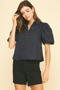 PINCH: BUBBLE SLEEVE BLOUSE TOP - BLACK