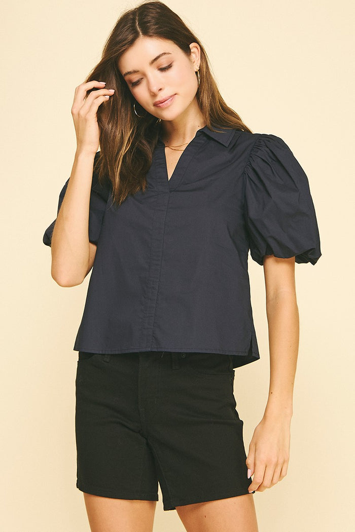 PINCH: BUBBLE SLEEVE BLOUSE TOP - BLACK