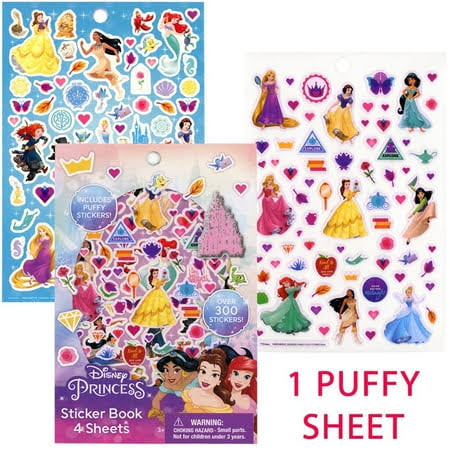 DISNEY: PRINCESS STICKER BOOK WITH PUFFY STICKERS - 4 SHEETS