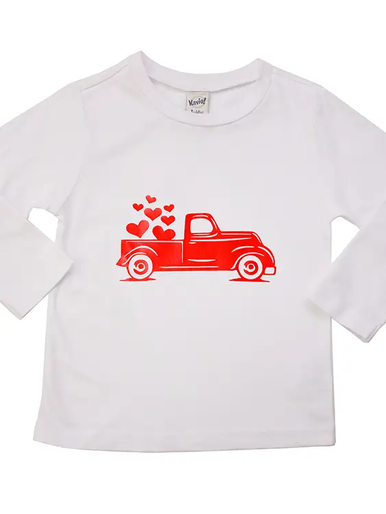 SPARKLE SISTERS: LOVE TRUCK LONG SLEEVE TEE - WHITE/RED