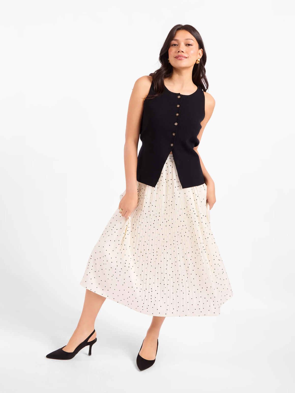 SADIE & SAGE: LETTERS HOME PLEATED MAXI SKIRT - IVORY/BLACK