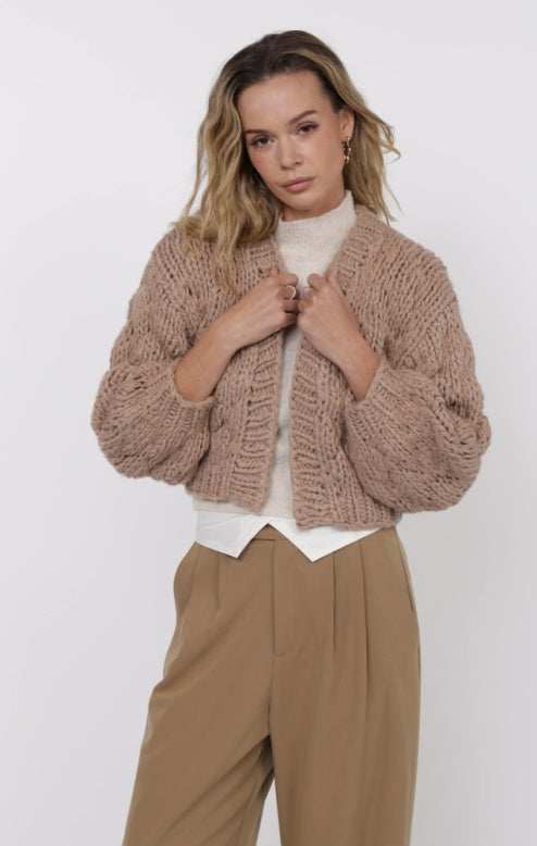 SAGE THE LABEL: THIS AND THAT CHUNKY CARDI - LIGHT TAUPE