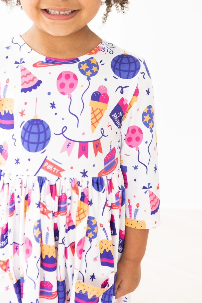 MILA & ROSE: HAPPY BIRTHDAY 3/4 SLEEVE POCKET TWIRL DRESS