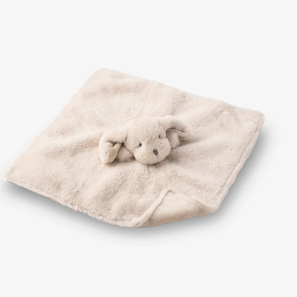 ELEGANT BABY: BROWN PUPPY BABY SECURITY BLANKET - 15" X 15"