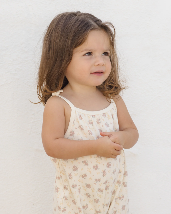QUINCY MAE: SMOCKED JUMPSUIT || IVORY FLOWER FIELD