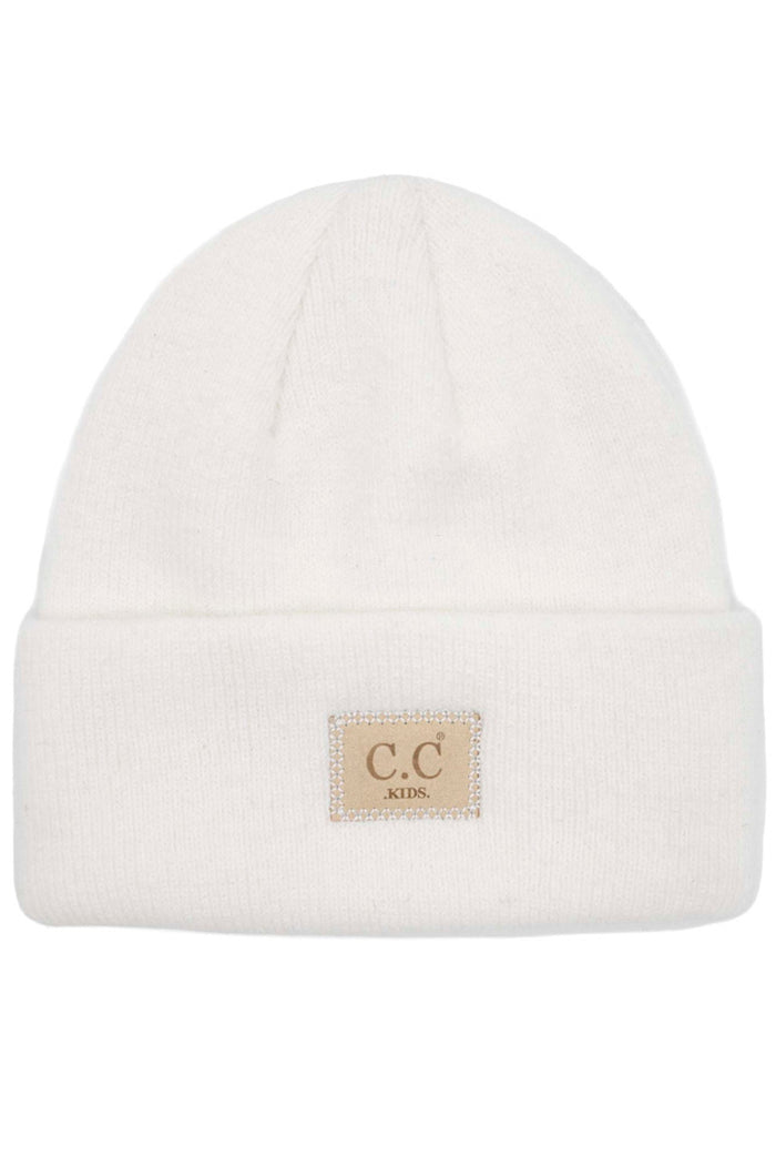 CC BEANIE: SUEDE PATCH KIDS BEANIE HAT