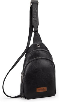 WRANGLER: SLING BAG/CROSSBODY/CHEST BAG DUAL ZIPPERED COMPARTMENT - BLACK