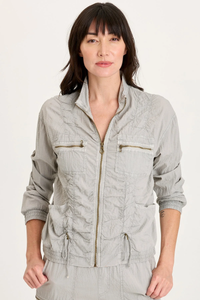 XCVI: AMIS TEXTURED CINCHABLE BOMBER - EARL GREY PIGMENT