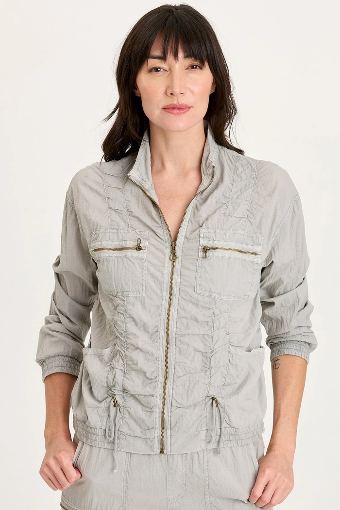 XCVI: AMIS TEXTURED CINCHABLE BOMBER - EARL GREY PIGMENT