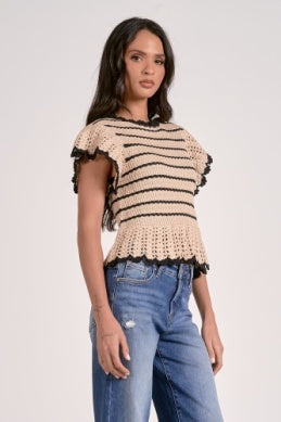 ELAN: NINA SWEATER TOP - NATURAL/BLACK