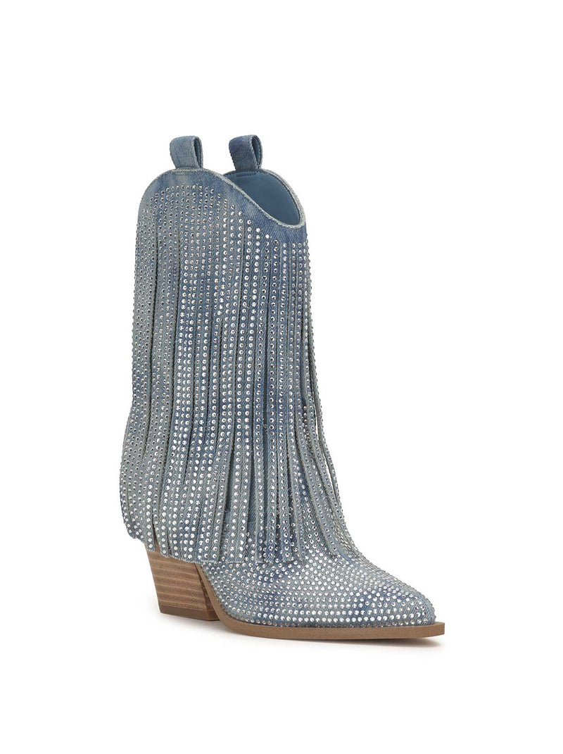 JESSICA SIMPSON: PAREDISA FRINGE BOOTIE - DENIM BLUE EMBELLISHMENT