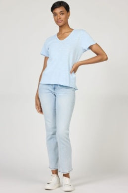 DEAR JOHN: VANYA V NECK SLUB RAW EDGE DETAILS - SKYWAY