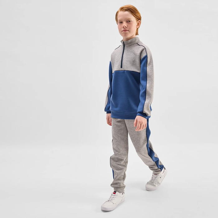 MILES THE LABEL: GREY MIX AND BLUE STRIPE SCUBA KNIT JOGGERS