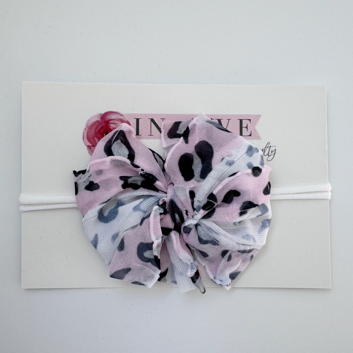 ROCKIN ROYALTY: SKINNY MINI RUFFLED HEADBAND - LEOPARD PINK