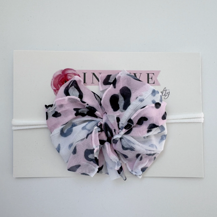 ROCKIN ROYALTY: SKINNY MINI RUFFLED HEADBAND - LEOPARD PINK