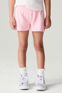 CHASER KIDS: VINTAGE FLEECE STRIPED JADE SHORTS - CANDY PINK