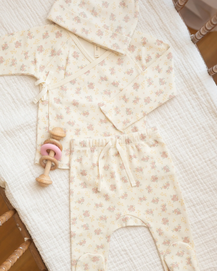 QUINCY MAE: WRAP TOP + FOOTED PANT SET || IVORY FLOWER FIELD
