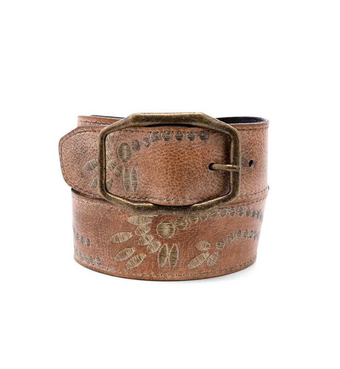 BED STU: MOHAWK EMBROIDERED LEATHER BELT - TAN RUSTIC WHITE BFS