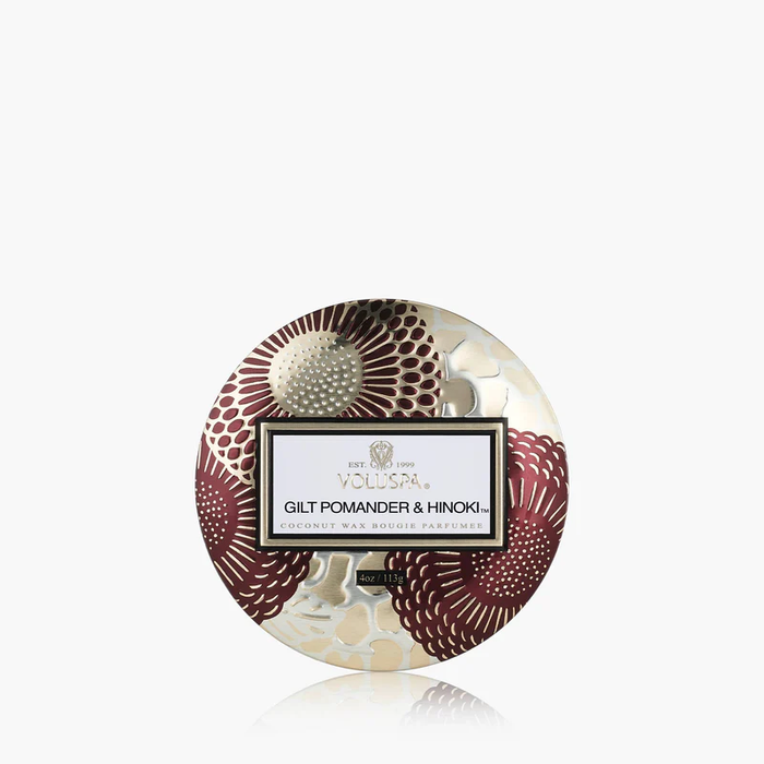 VOLUSPA: GILT POMANDER & HINOKI MINI TIN CANDLE