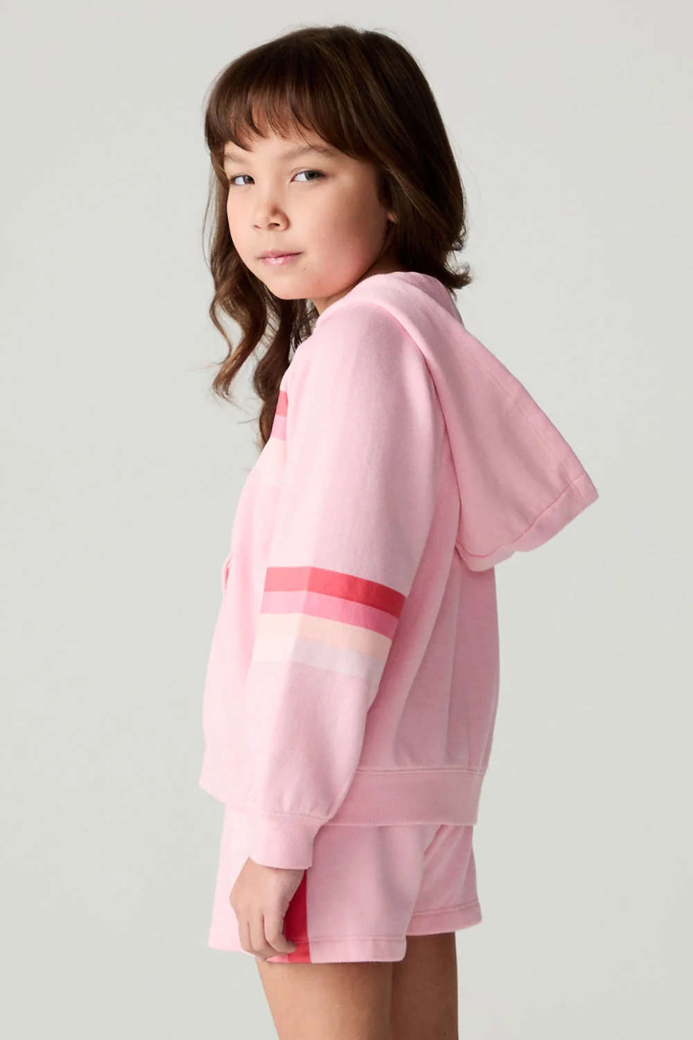 CHASER KIDS: VINTAGE FLEECE STRIPED ZIP UP - CANDY PINK
